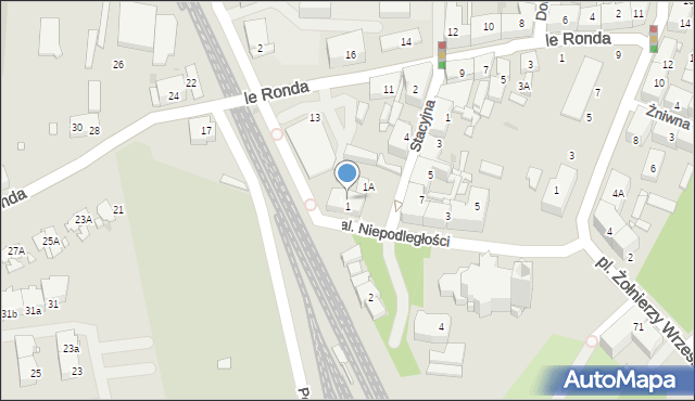 Katowice, Aleja Niepodległości, 1B, mapa Katowic