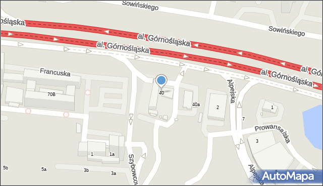 Katowice, Aleja Górnośląska, 40, mapa Katowic