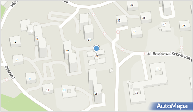 Katowice, Aleja Bolesława Krzywoustego, 15, mapa Katowic