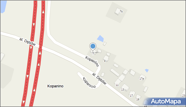 Kopanino, Aleja Dębów, 7, mapa Kopanino