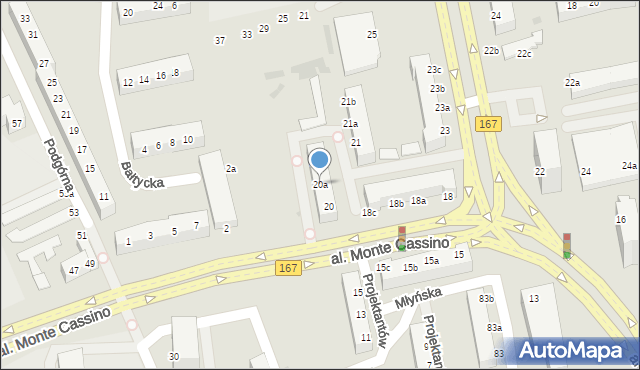 Koszalin, Aleja Monte Cassino, 20a, mapa Koszalina