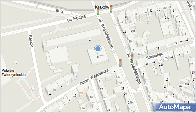 Kraków, Aleja Krasińskiego Zygmunta, 34, mapa Krakowa