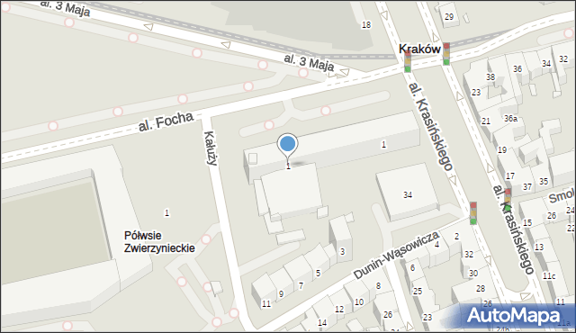 Kraków, Aleja Focha Ferdynanda, marsz., 1, mapa Krakowa