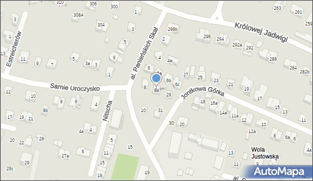 Kraków, Aleja Panieńskich Skał, 8a, mapa Krakowa