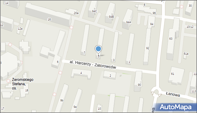 Łódź, Aleja Harcerzy - Zatorowców, 5, mapa Łodzi