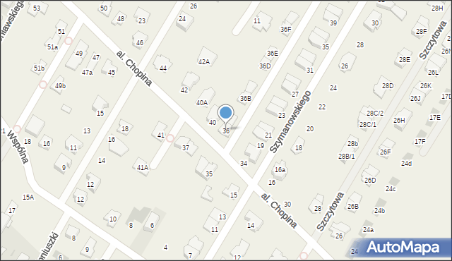 Łomianki Dolne, Aleja Chopina Fryderyka, 36, mapa Łomianki Dolne