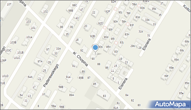 Łomianki Dolne, Aleja Chopina Fryderyka, 90a, mapa Łomianki Dolne