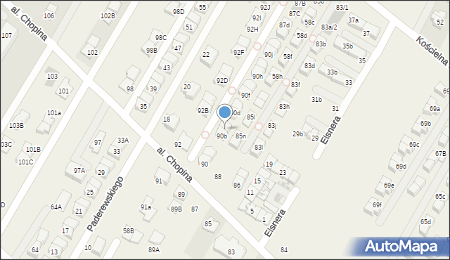 Łomianki Dolne, Aleja Chopina Fryderyka, 90c, mapa Łomianki Dolne