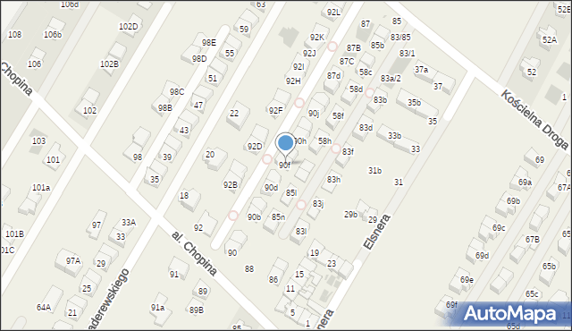 Łomianki Dolne, Aleja Chopina Fryderyka, 90f, mapa Łomianki Dolne