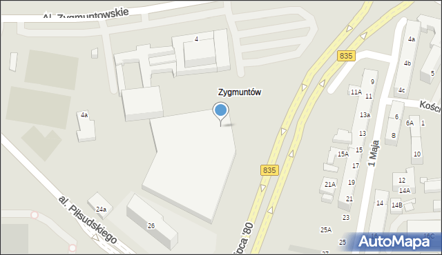 Lublin, Aleje Zygmuntowskie, 4a, mapa Lublina