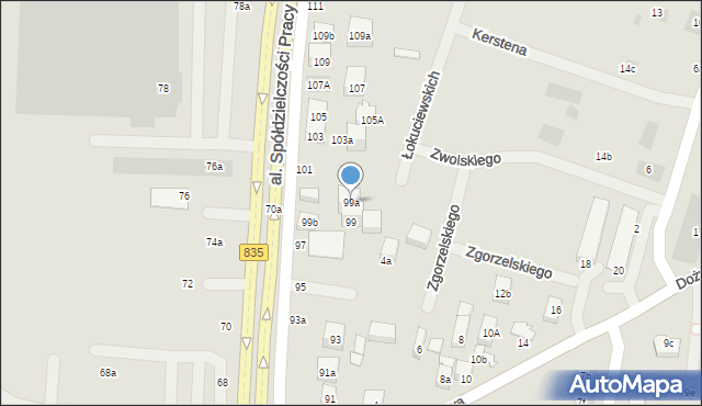 Lublin, Aleja Spółdzielczości Pracy, 99a, mapa Lublina