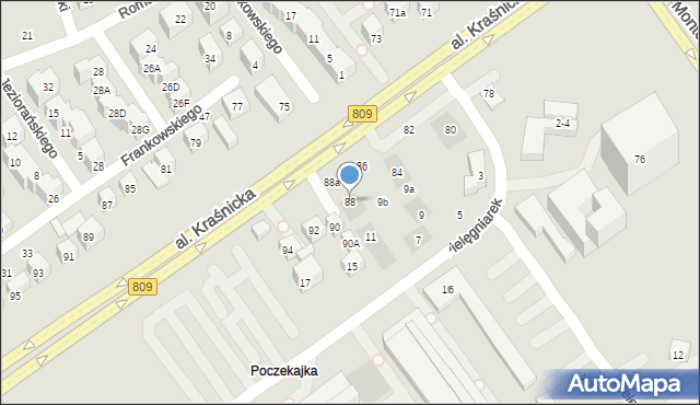 Lublin, Aleja Kraśnicka, 88, mapa Lublina