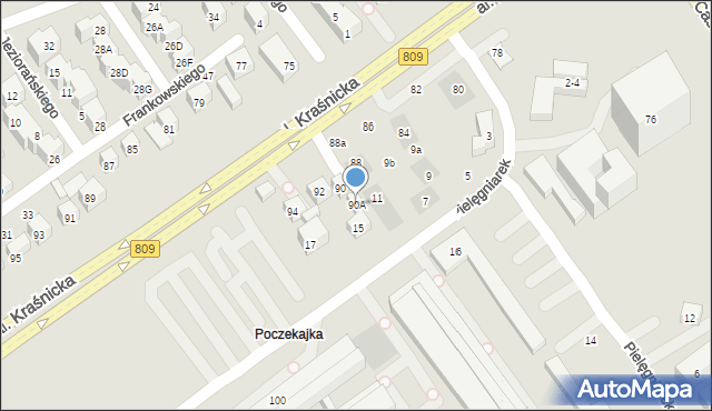 Lublin, Aleja Kraśnicka, 90A, mapa Lublina
