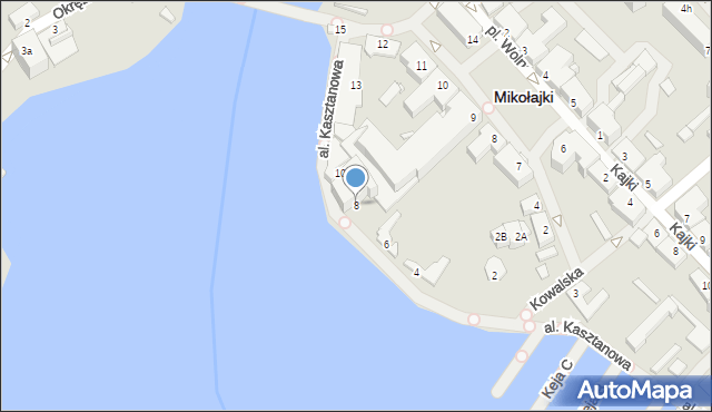 Mikołajki, Aleja Kasztanowa, 8, mapa Mikołajki