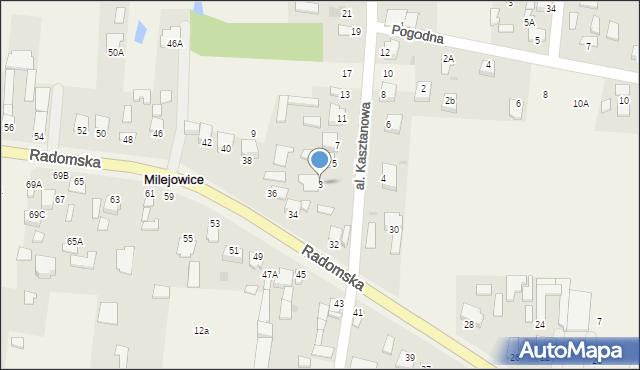 Milejowice, Aleja Kasztanowa, 3, mapa Milejowice