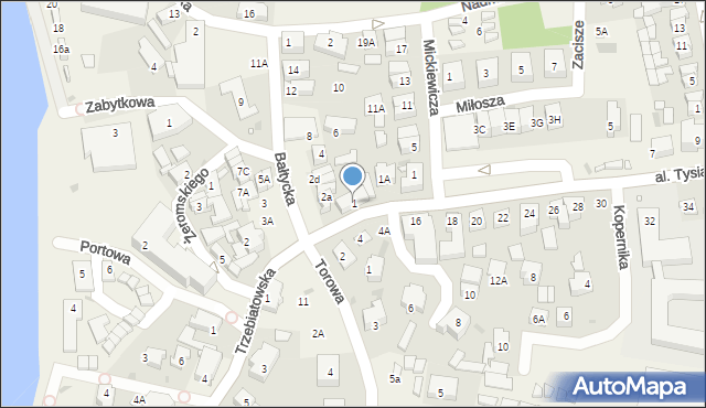 Mrzeżyno, Aleja Tysiąclecia, 1, mapa Mrzeżyno