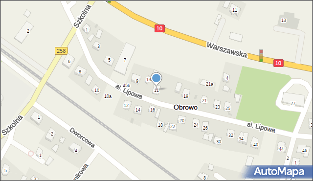 Obrowo, Aleja Lipowa, 11, mapa Obrowo