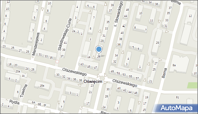 Oświęcim, Aleja Słowackiego Juliusza, 25, mapa Oświęcimia