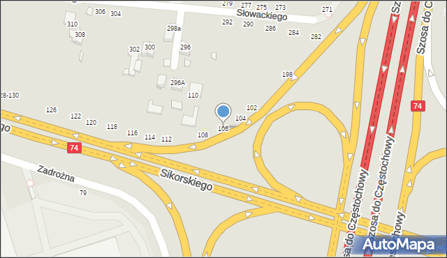 Piotrków Trybunalski, Aleje Sikorskiego Władysława, gen., 106, mapa Piotrków Trybunalski