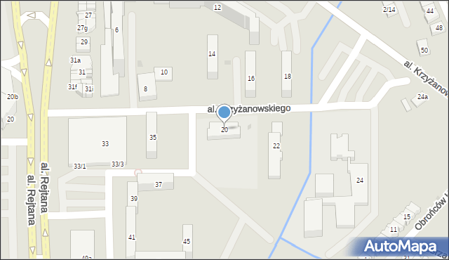 Rzeszów, Aleja Krzyżanowskiego Adama, prof., 20, mapa Rzeszów