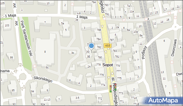 Sopot, Aleja Niepodległości, 782B, mapa Sopotu