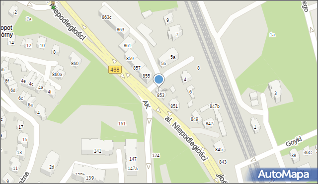 Sopot, Aleja Niepodległości, 853A, mapa Sopotu