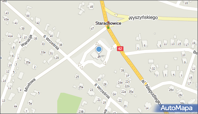 Starachowice, Aleja Niepodległości, 45, mapa Starachowic