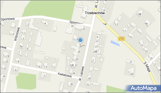 Trzebiechów, Aleja Lipowa, 14, mapa Trzebiechów