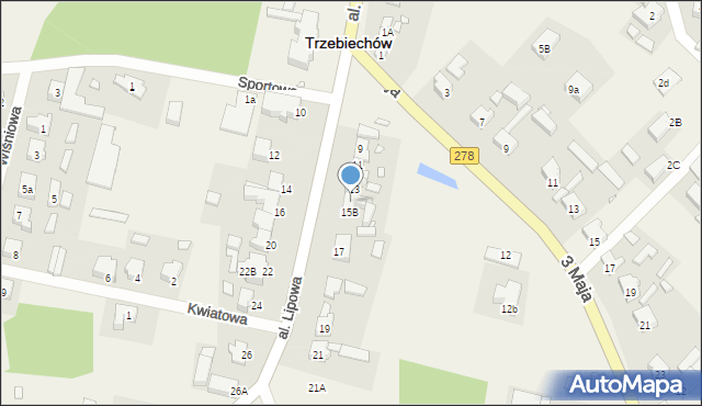 Trzebiechów, Aleja Lipowa, 15A, mapa Trzebiechów