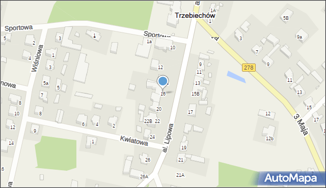 Trzebiechów, Aleja Lipowa, 16, mapa Trzebiechów