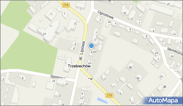 Trzebiechów, Aleja Lipowa, 7, mapa Trzebiechów