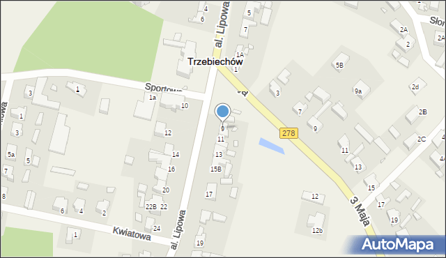 Trzebiechów, Aleja Lipowa, 9, mapa Trzebiechów