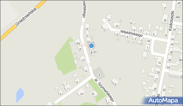 Trzemeszno, Aleja Szymańskiego Jarosława Kazimierza, 8, mapa Trzemeszno