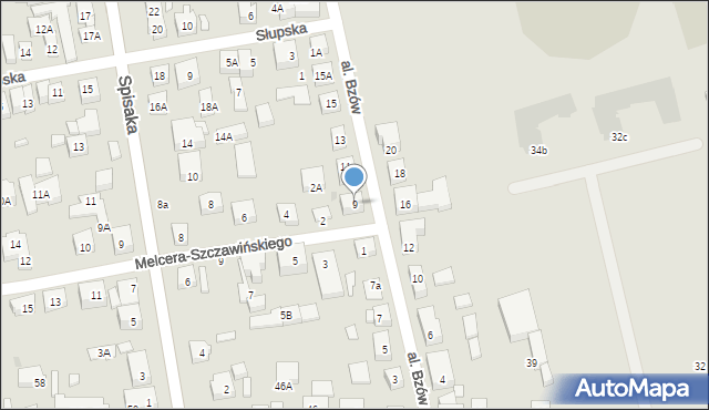 Warszawa, Aleja Bzów, 9, mapa Warszawy