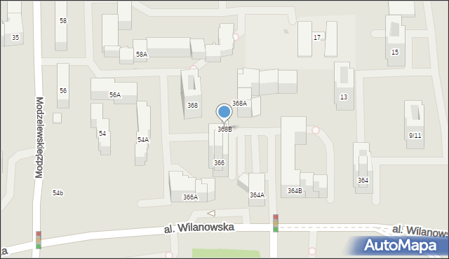 Warszawa, Aleja Wilanowska, 368B, mapa Warszawy