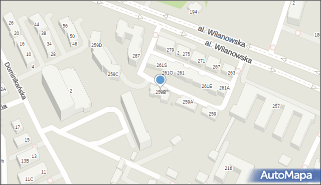Warszawa, Aleja Wilanowska, 259B, mapa Warszawy