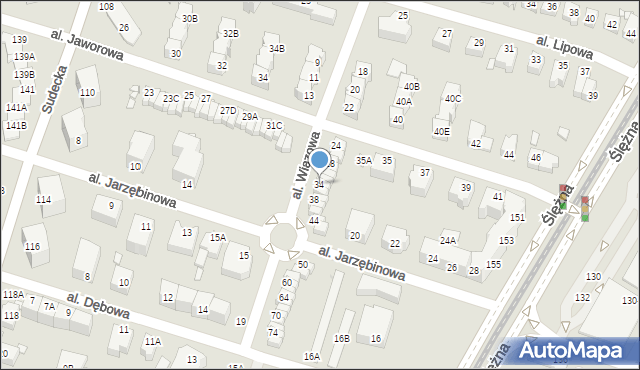 Wrocław, Aleja Wiązowa, 34, mapa Wrocławia