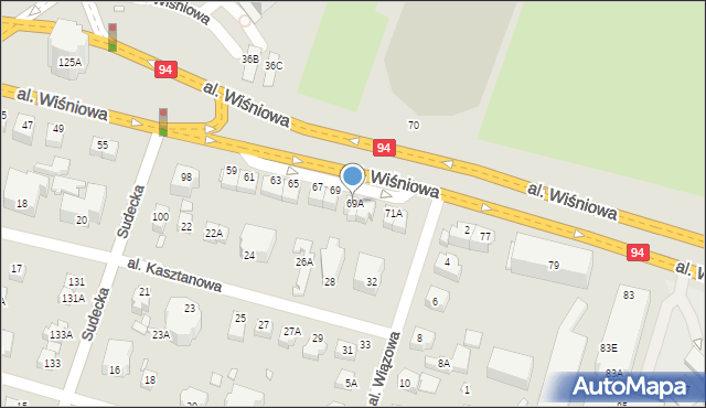 Wrocław, Aleja Wiśniowa, 69A, mapa Wrocławia