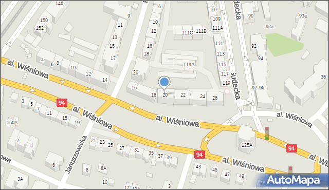 Wrocław, Aleja Wiśniowa, 20, mapa Wrocławia