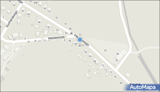 Żabno, Aleja Piłsudskiego Józefa, marsz., 60, mapa Żabno