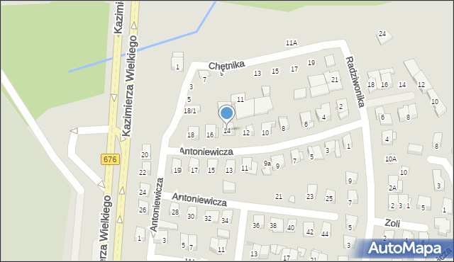 Białystok, Antoniewicza Jerzego, 14, mapa Białegostoku