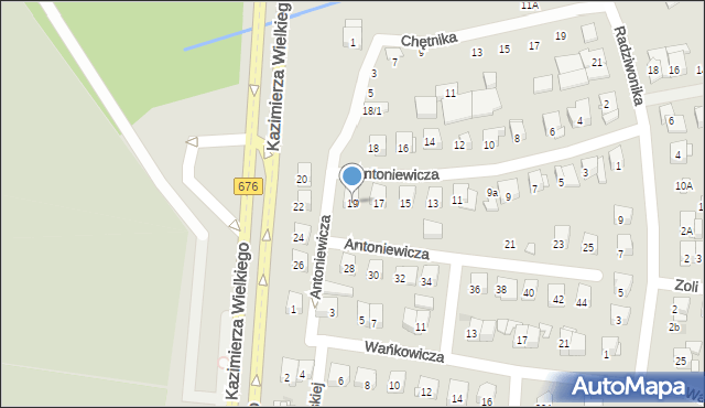 Białystok, Antoniewicza Jerzego, 19, mapa Białegostoku