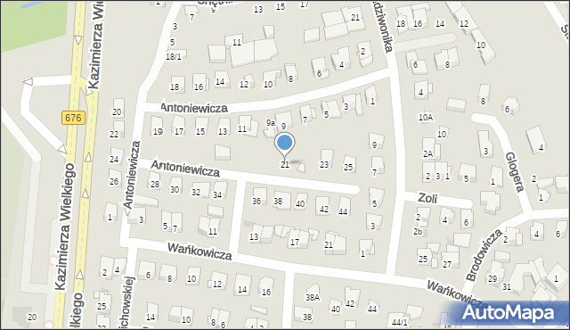 Białystok, Antoniewicza Jerzego, 21, mapa Białegostoku