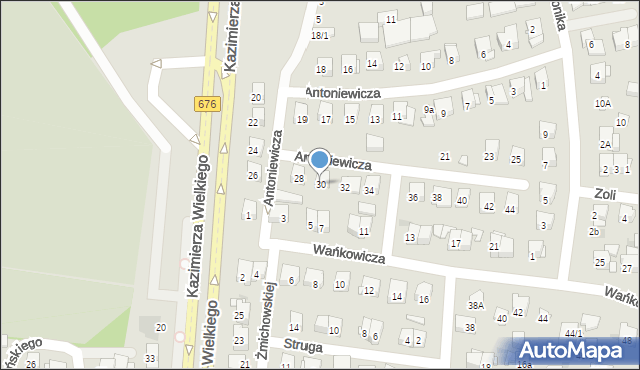 Białystok, Antoniewicza Jerzego, 30, mapa Białegostoku