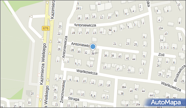 Białystok, Antoniewicza Jerzego, 34, mapa Białegostoku