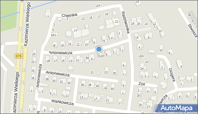 Białystok, Antoniewicza Jerzego, 7, mapa Białegostoku