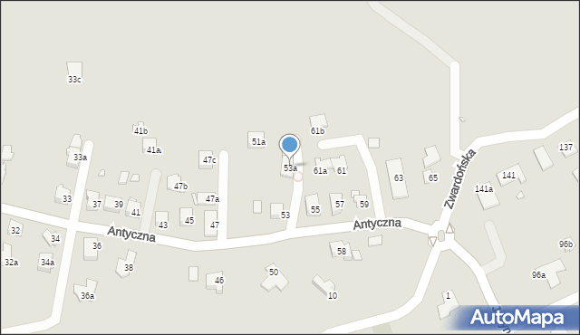 Bielsko-Biała, Antyczna, 53a, mapa Bielsko-Białej