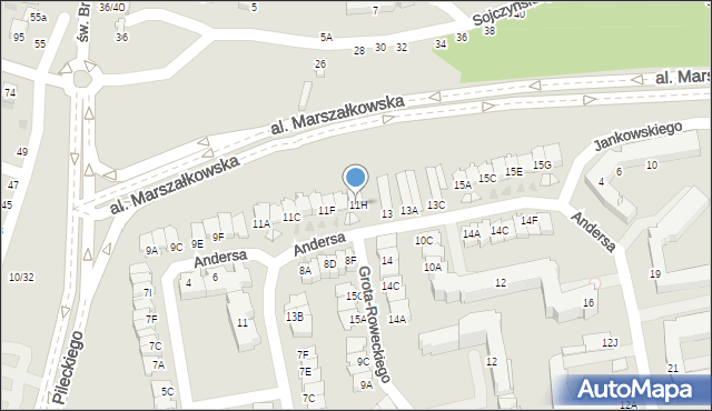 Częstochowa, Andersa Władysława, gen., 11H, mapa Częstochowy