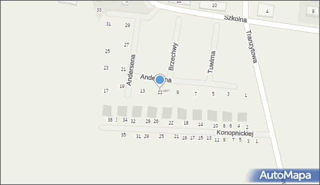 Dopiewiec, Andersena Hansa Christiana, 11, mapa Dopiewiec