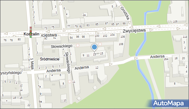 Koszalin, Andersa Władysława, gen., 13, mapa Koszalina